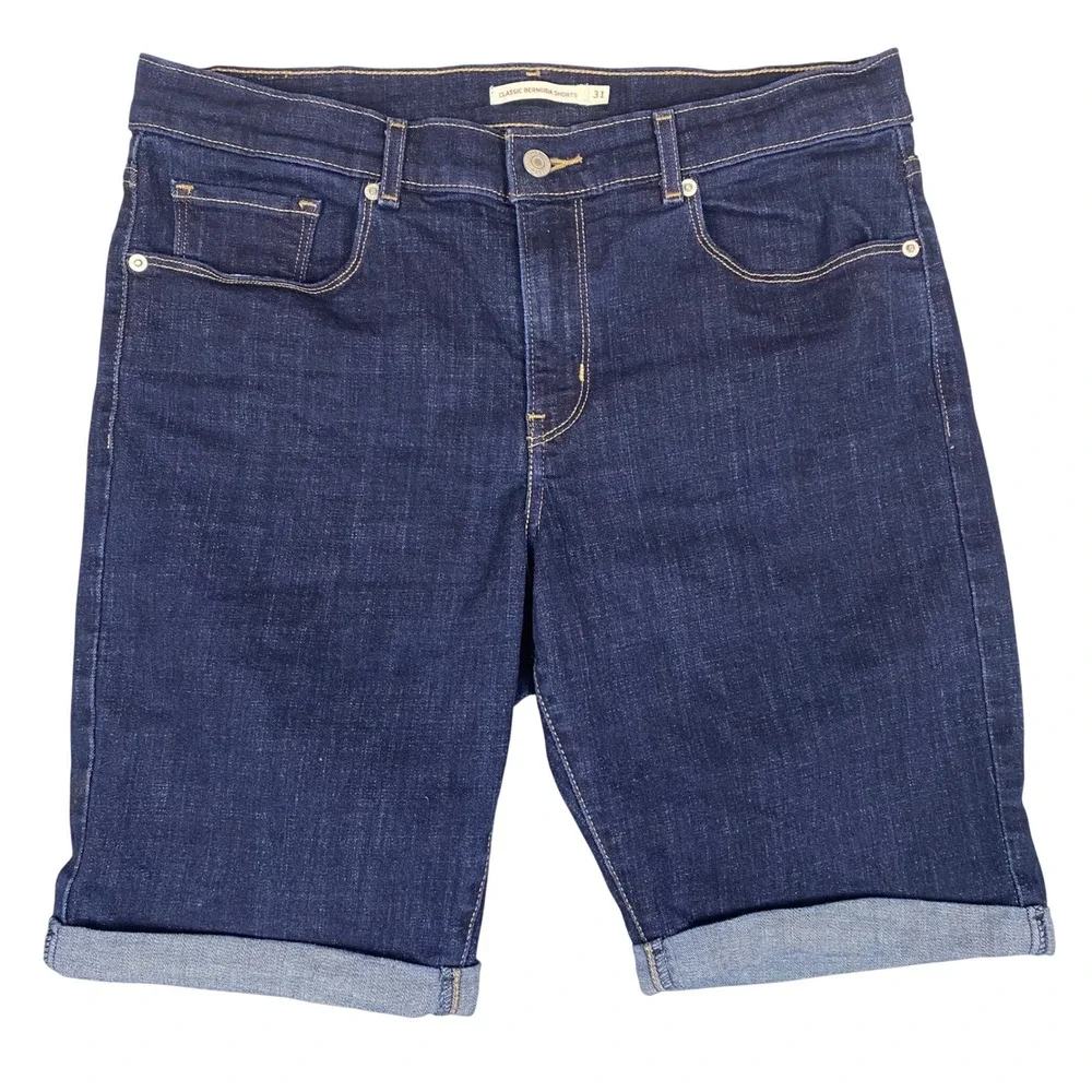 Levi's Classic Bermuda Cuffed Dark Wash Denim Shorts Womens 31 Blue